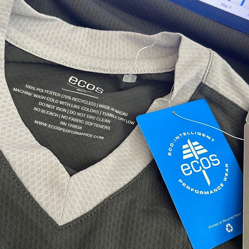 ecos Performance Wear Short Sleeve V-Neck  T-Shirt Black Gray  Size S M NWT - Picture 6 of 11